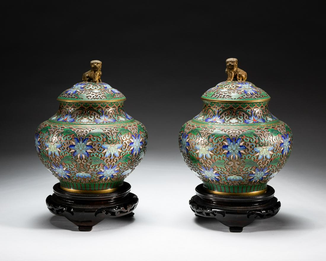 Pairs Chinese Cloisonne Jars W/Cover (1 of 10)