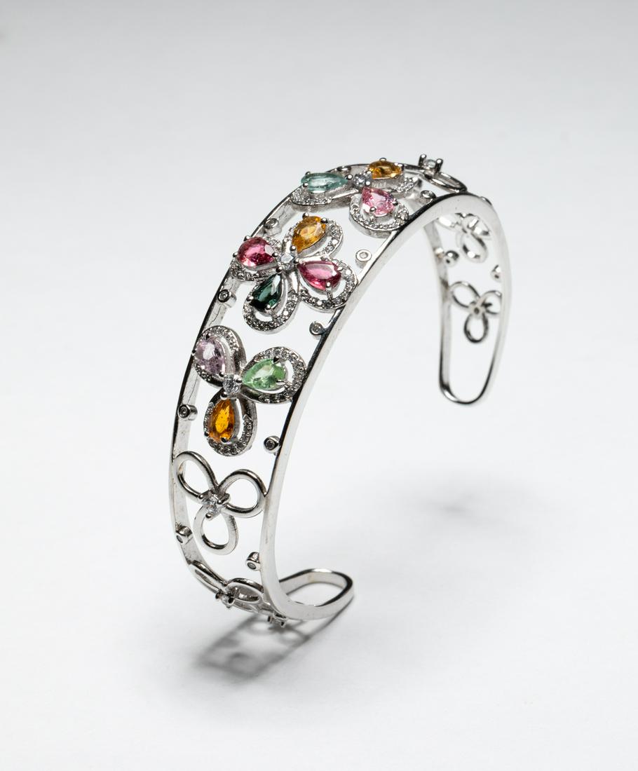 Collectible Designed Sterling Silver Tourmaline Bangle (1 of 8)