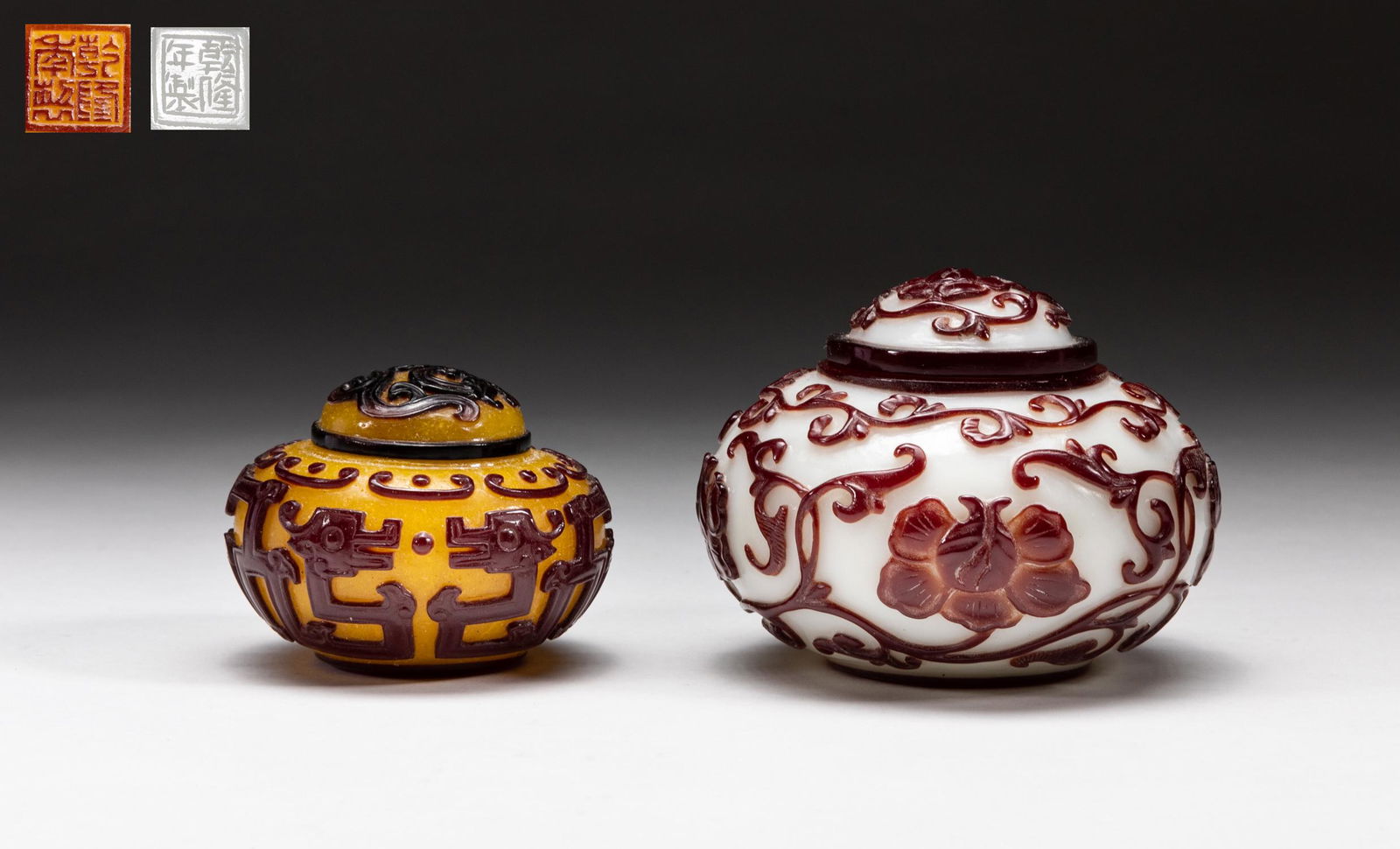 Set Chinese Overlay Glass Covered Jars (1 of 14)