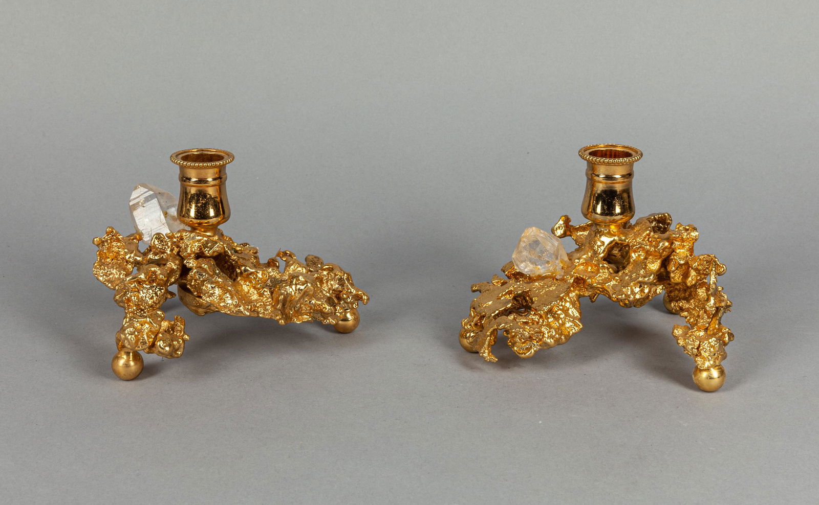 Pairs Designed Brass & Rock Crystal Candle Sticks (1 of 11)