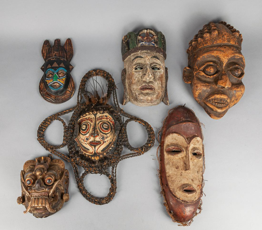 Collection of Old Wall Hanging Wood Masks (1 of 12)