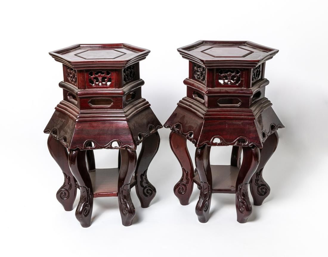 Pair Chinese Tall Rosewood Stands (1 of 10)