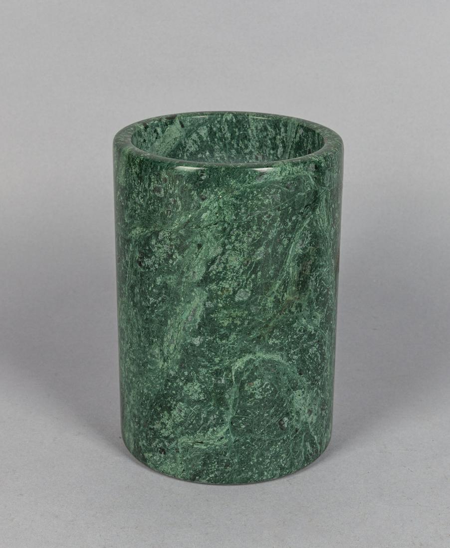 France Louis XV Style Marble Carved Brush Pot: Of cylindrical form, French type, green-color marble. 7*4.9inch.