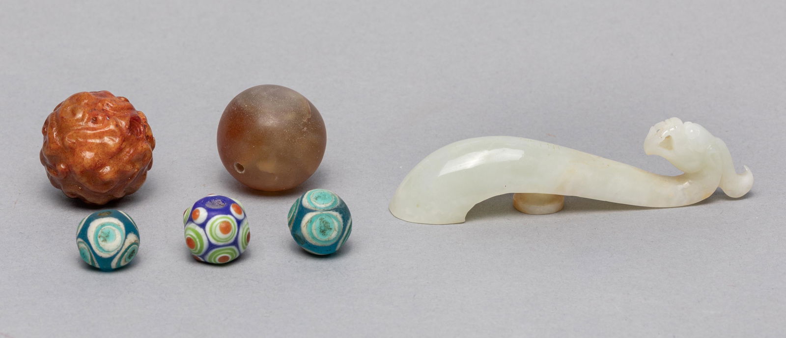 Set Roman Type Glass Beads Chinese Jade Carvings (1 of 15)