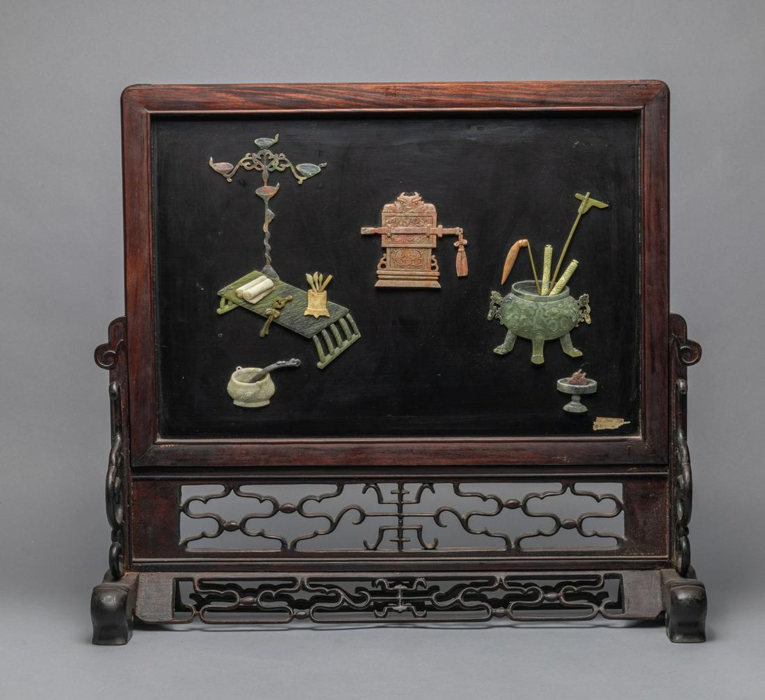 Chinese Old Rosewood Table Screen with Jade Stone (1 of 13)