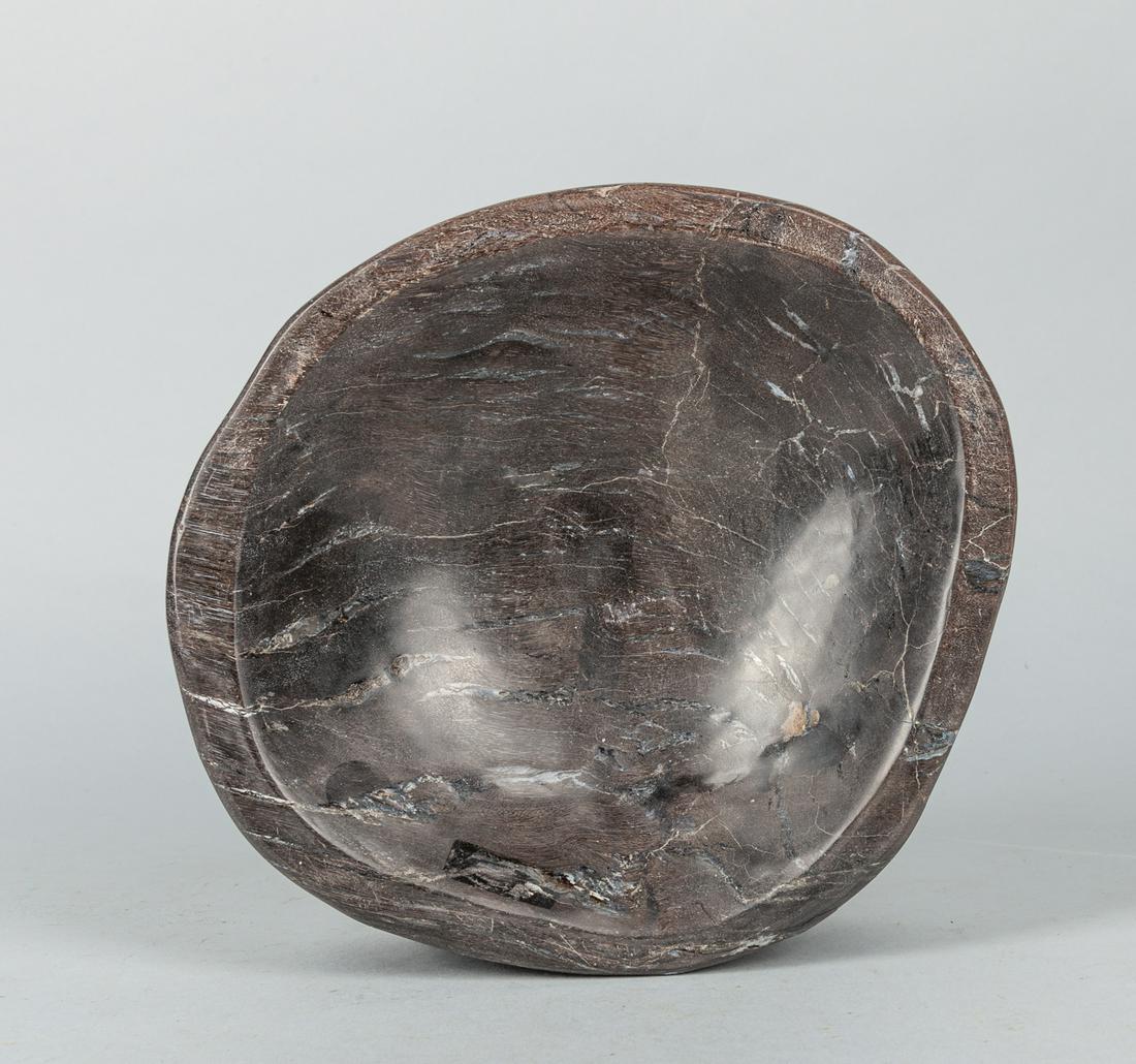Fine Collective Petrified Wood Type Fossil Pot: Skillfully carved and polished wood type fossil pot with nature crack lines. Approximately 8.5 inch D, 2.7 inch H.