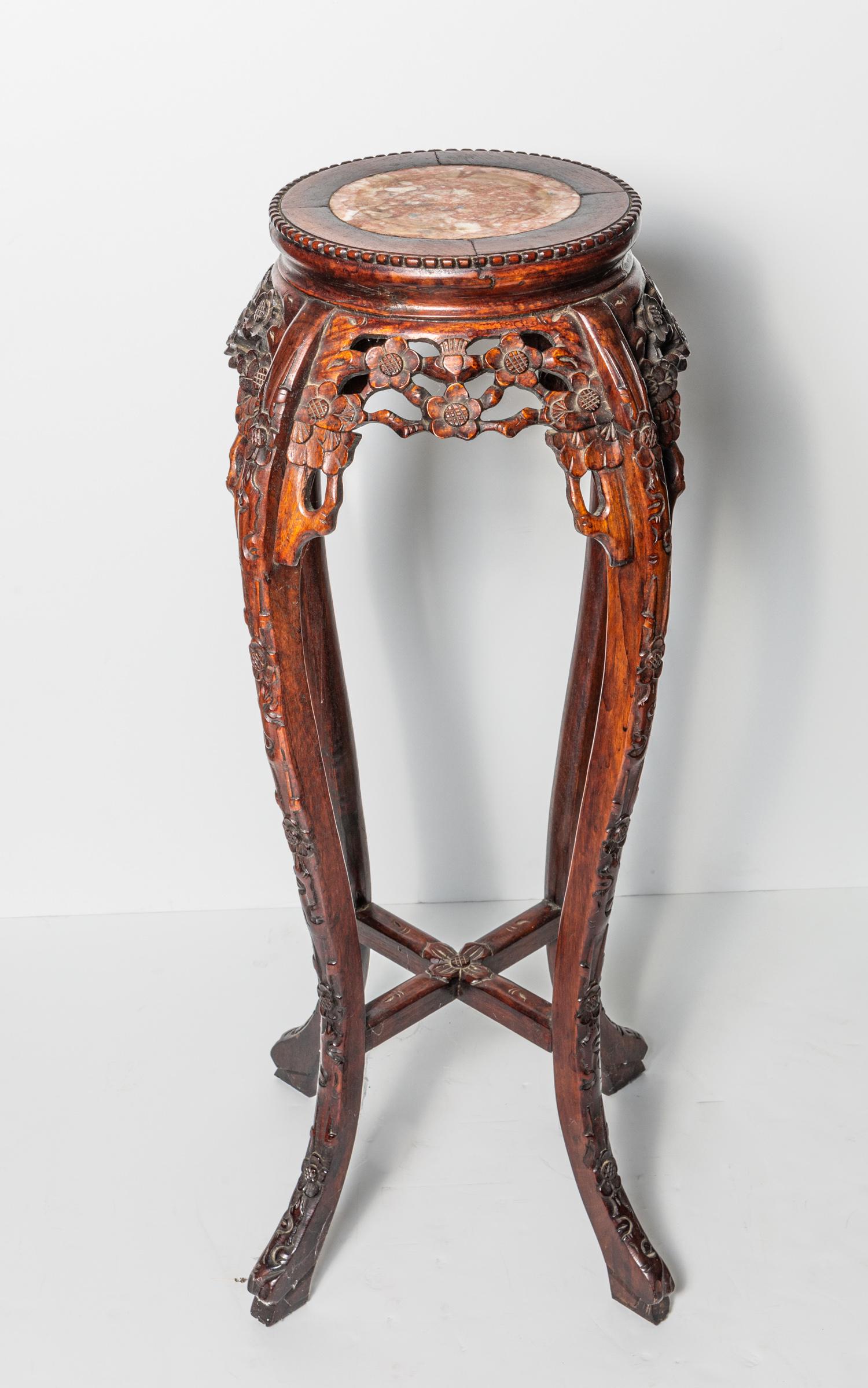 Antique Chinese Rosewood & Marble Tall Stand (1 of 8)