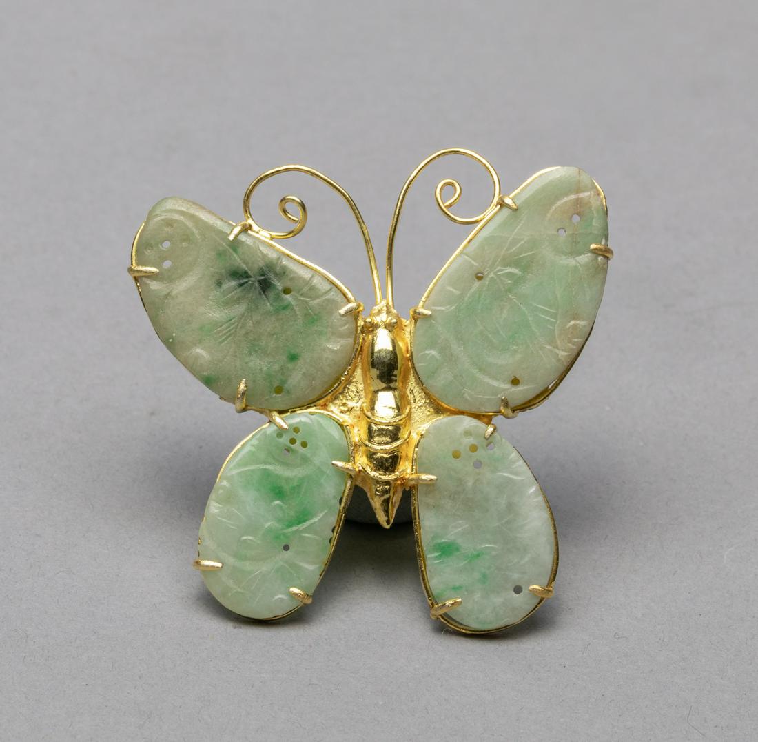 Gold on Silver Chinese Jade Jadeite Brooch (1 of 9)