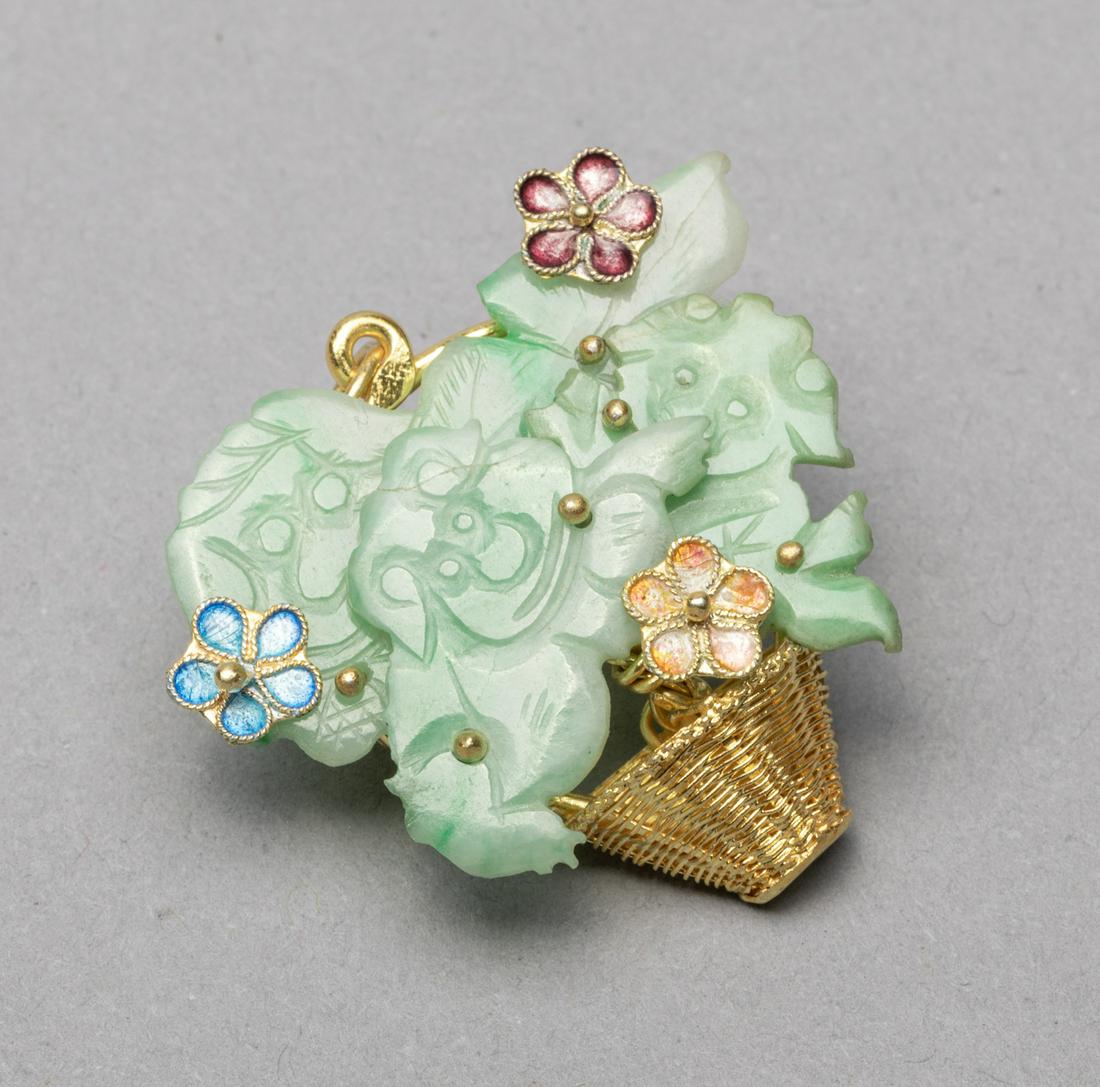 Gold on Silver Chinese Jade Jadeite Brooch (1 of 9)