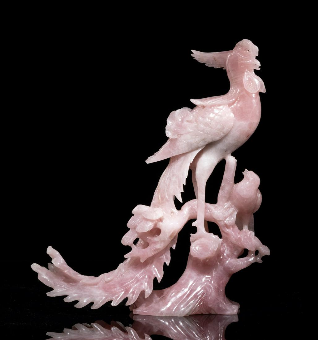 Tall Chinese Rose Quartz Figure Phoenix (1 of 11)