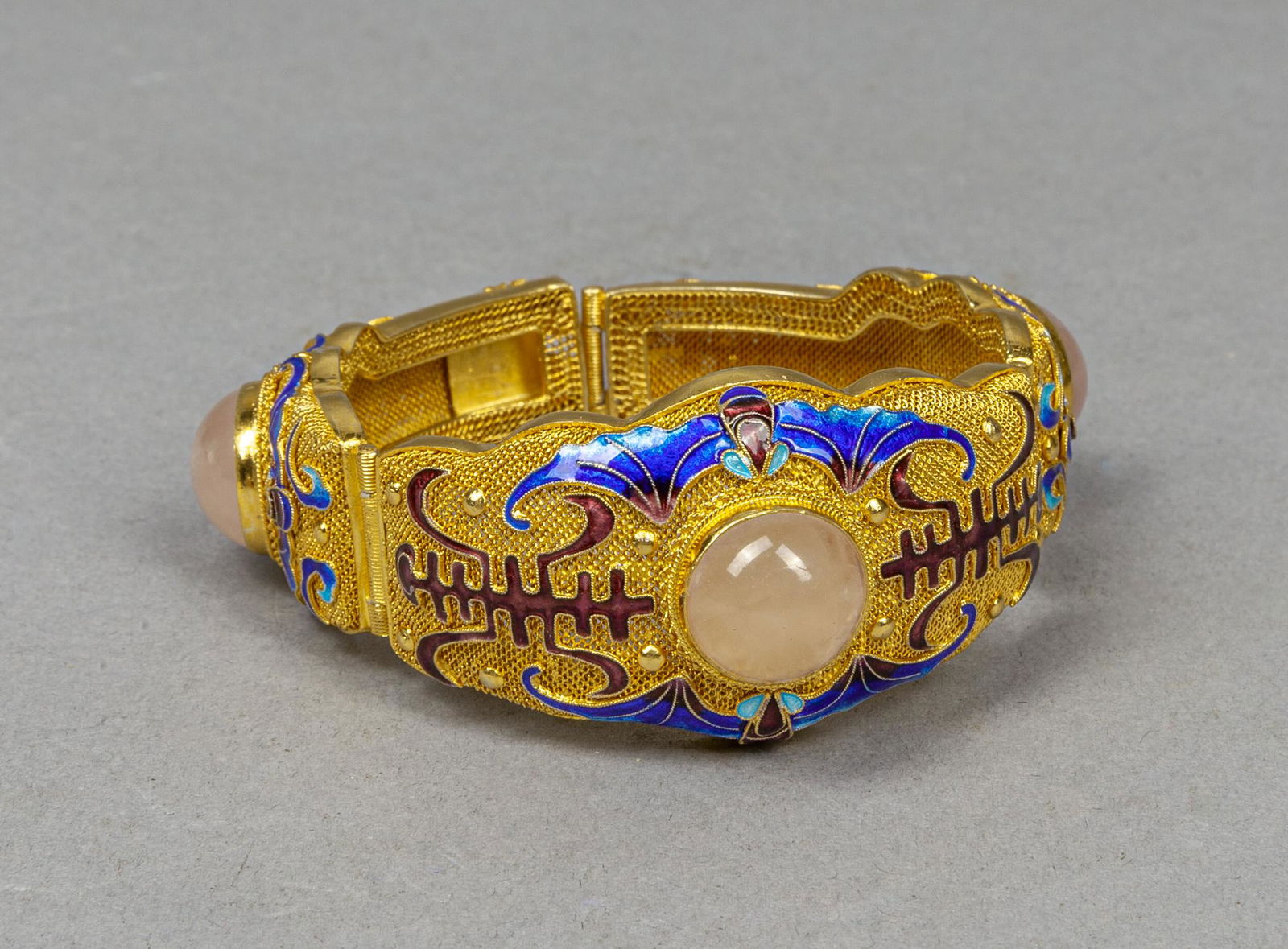 Chinese Gold on Silver Bracelet with Gem Stone (1 of 11)