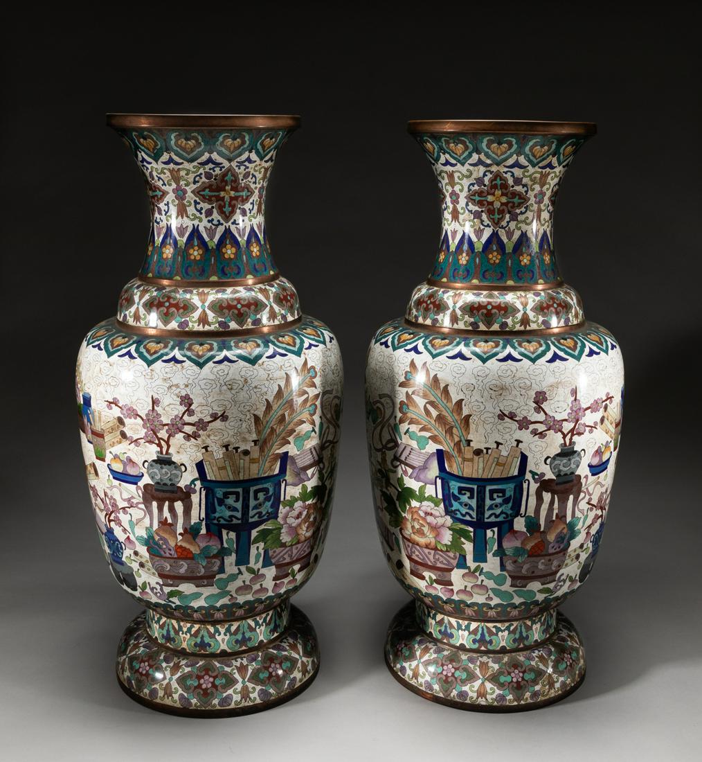 Pair Massive Chinese Old Cloisonne Vases (1 of 12)