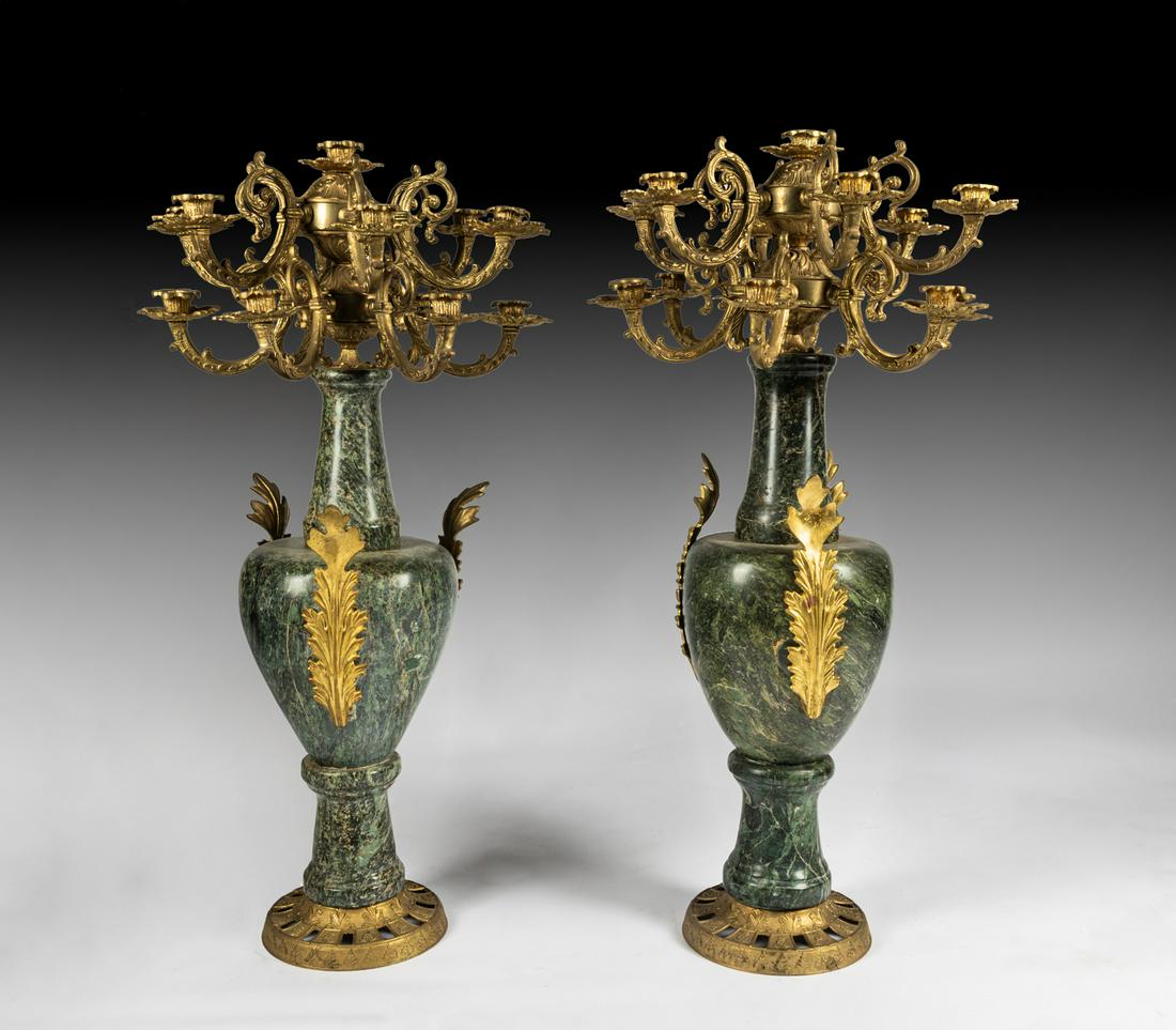 Pair of Massive French Gilt Bronze Marble Candlesticks (1 of 10)