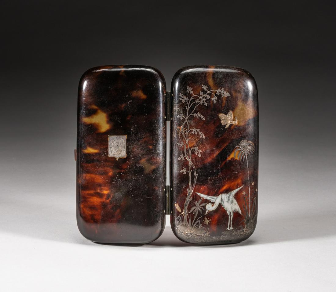 Japanese Antique Shell Like Case Inlaid Silver (1 of 13)