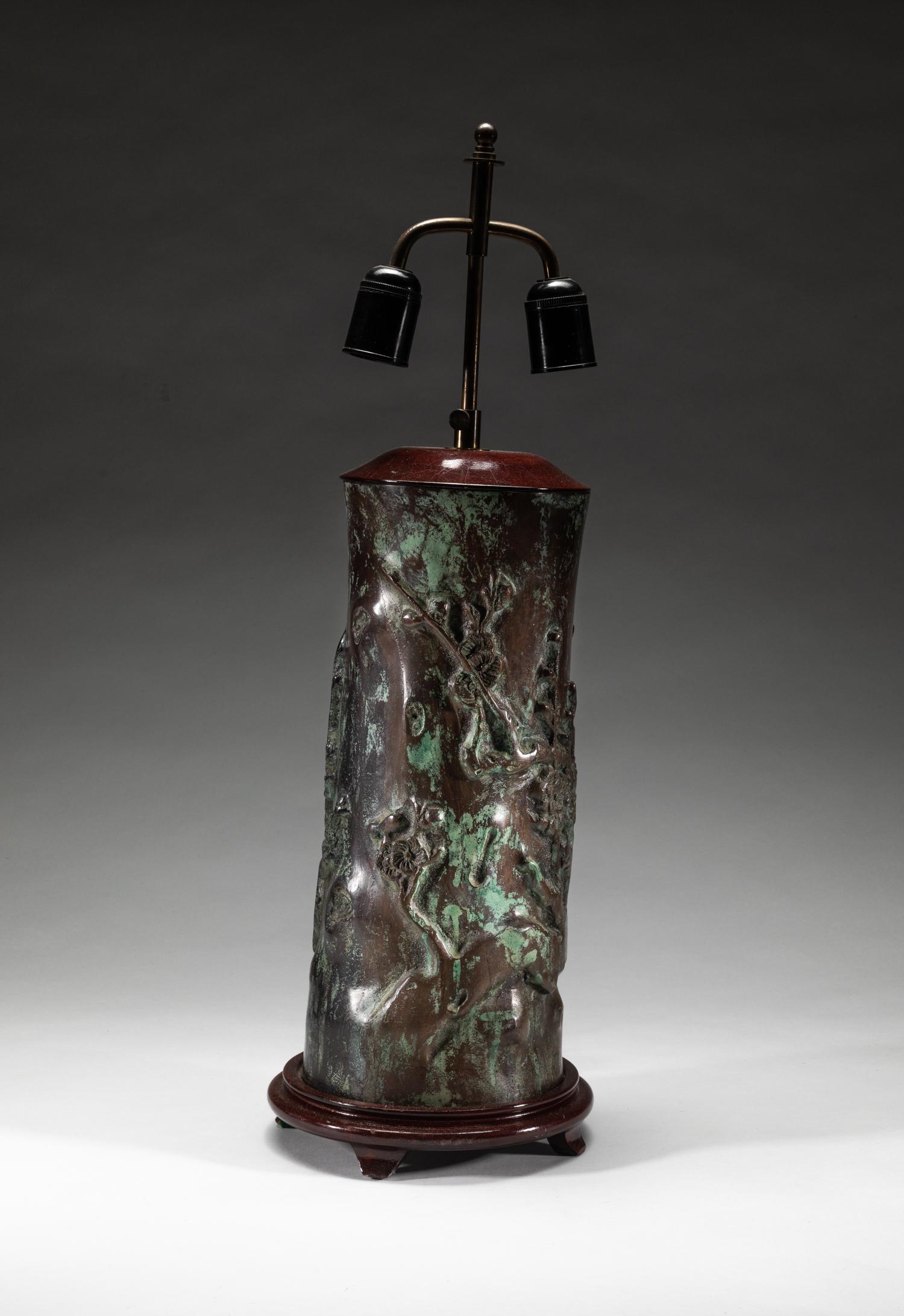 Rare Japanese Meiji Bronze Vase Lamp (1 of 10)