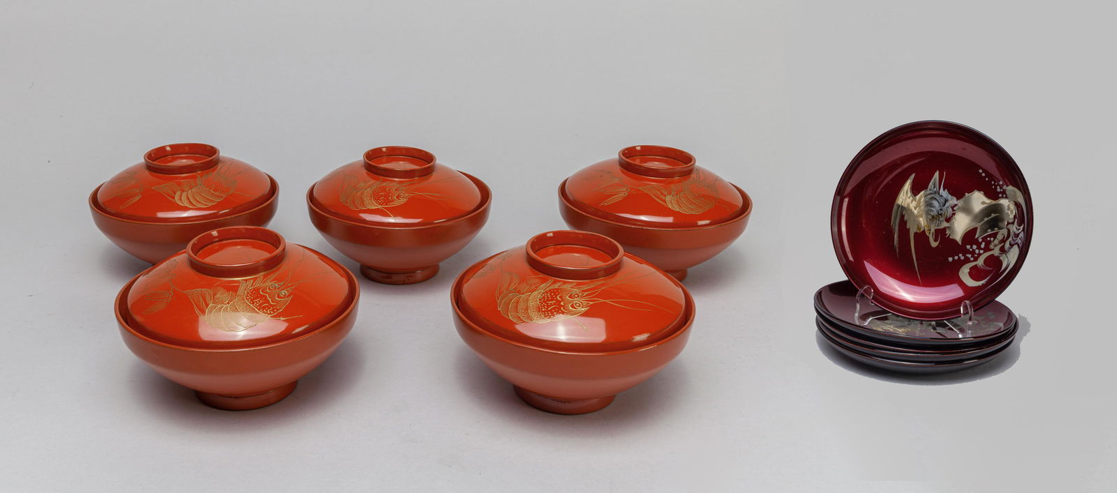 Set Japanese Lacquer Bowl/Dishes (1 of 12)