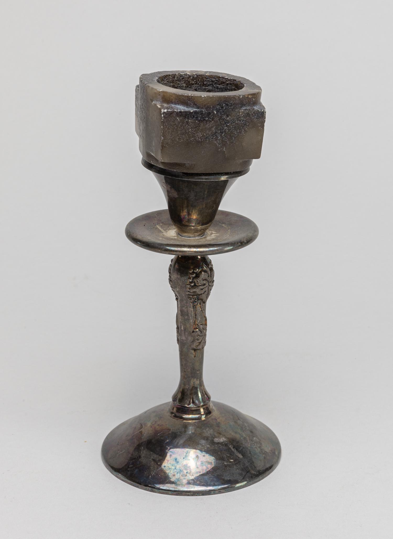 Designed Silverplated Chinese Jade Candlestick (1 of 10)