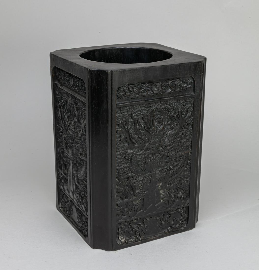 Large Chinese Carved Wood Brush Pot (1 of 9)