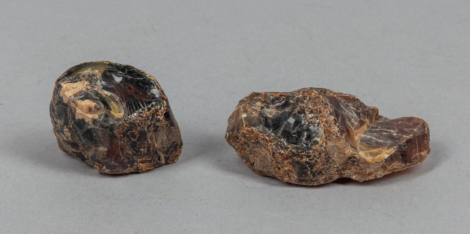 Group Large Dominican Blue Amber Sculptures: Group of two large natural blue amber sculptures. 2.9*1.6*1.1inch (largest).