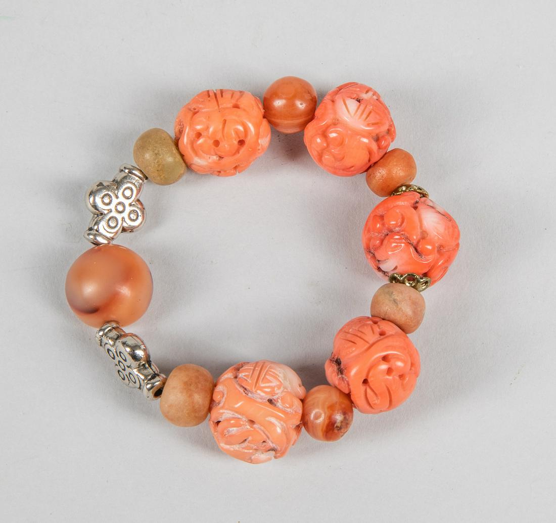 Collectible Chinese Cameo Agate & Coral Like Prayer (1 of 3)