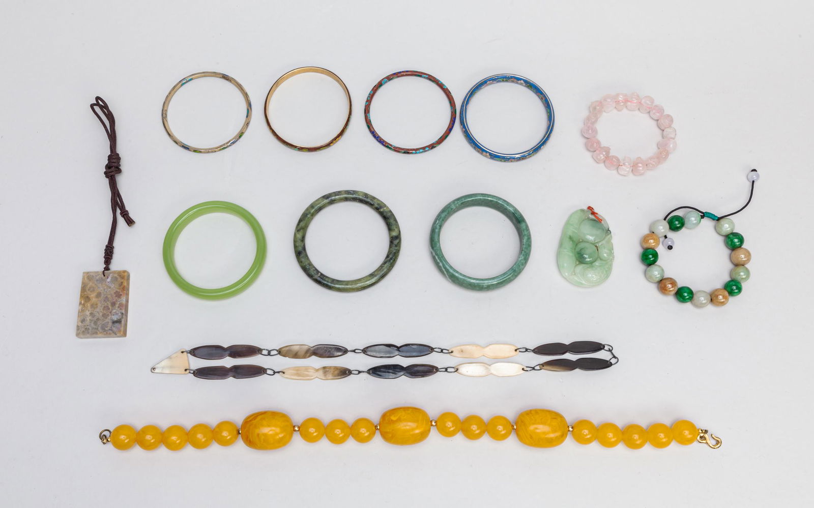 Estate Chinese Jade, Stone Cloisonne Jewelries (1 of 12)