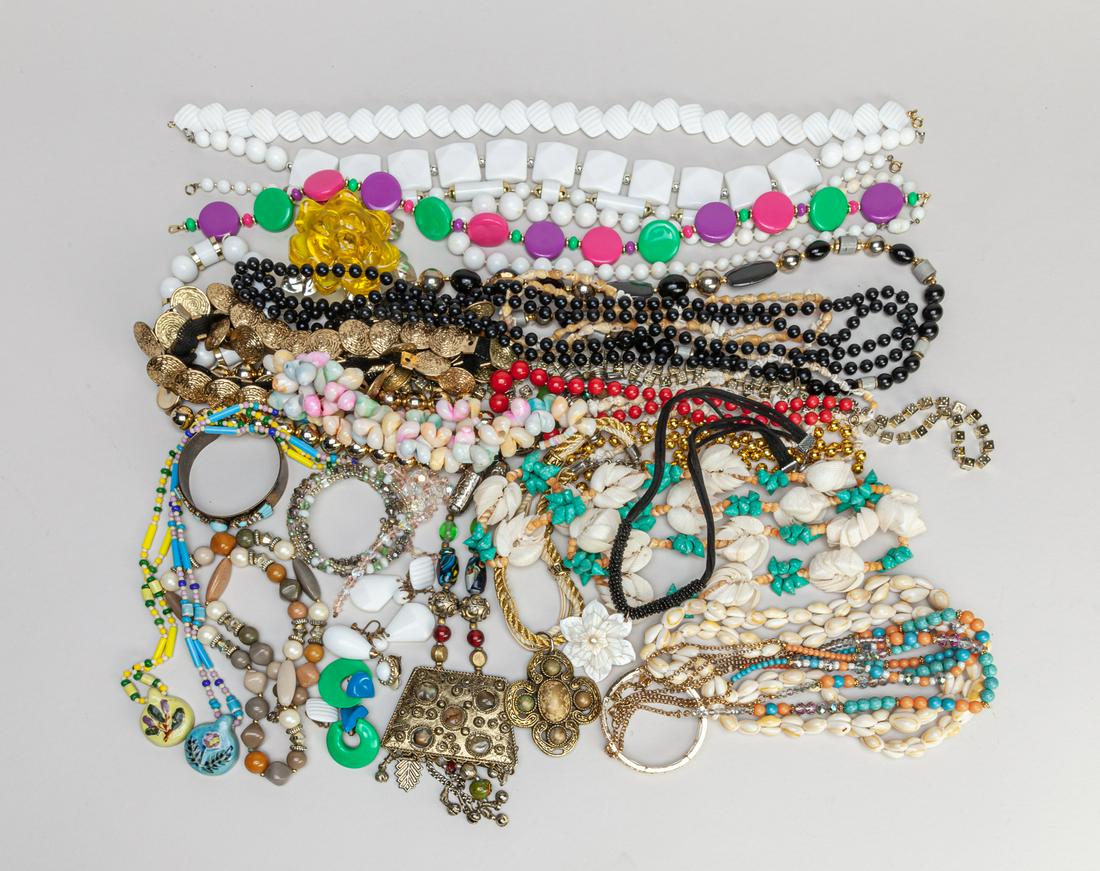 Estate Custom Jewelry Sets: A large group of custom vintage necklaces, bangles, and bracelets. 7inch L (largest).
