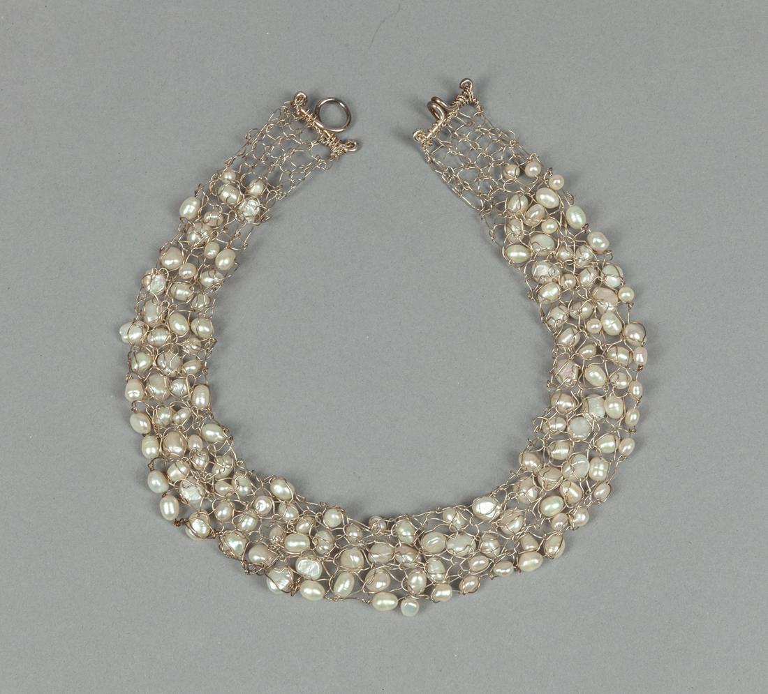 Designed Sea Pearl Necklace with Silver: Designed collectible sea pearl choker with silver strand. 14inch.