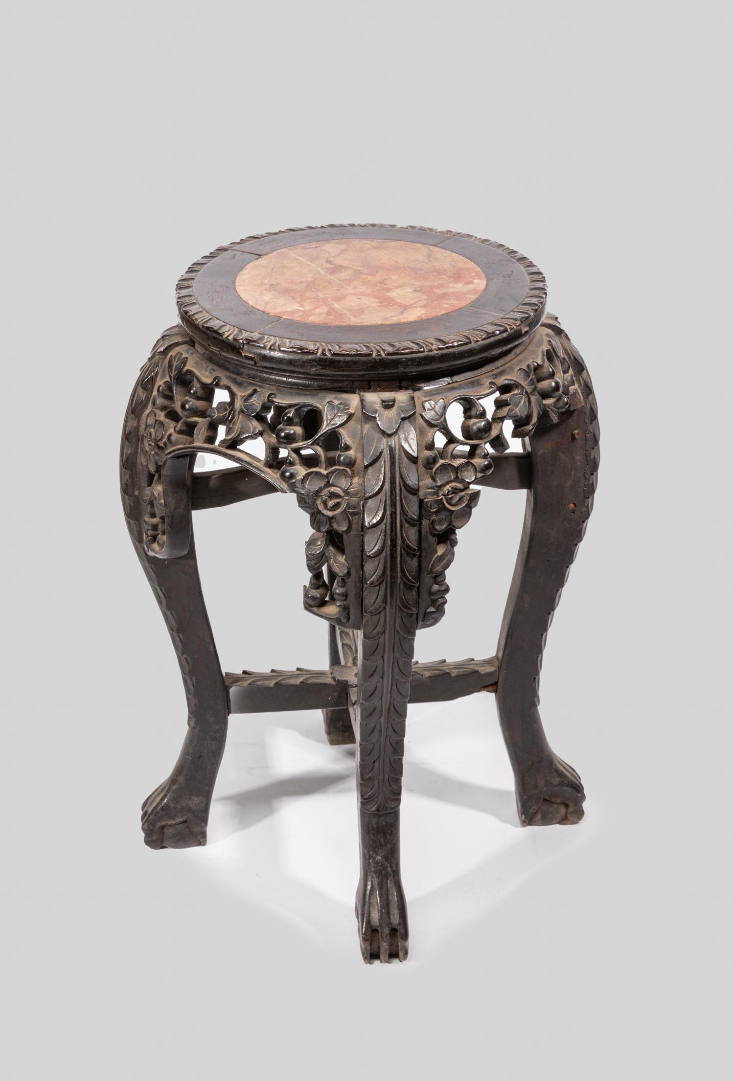 Antique Chinese Rosewood & Marble Flower Stand (1 of 13)