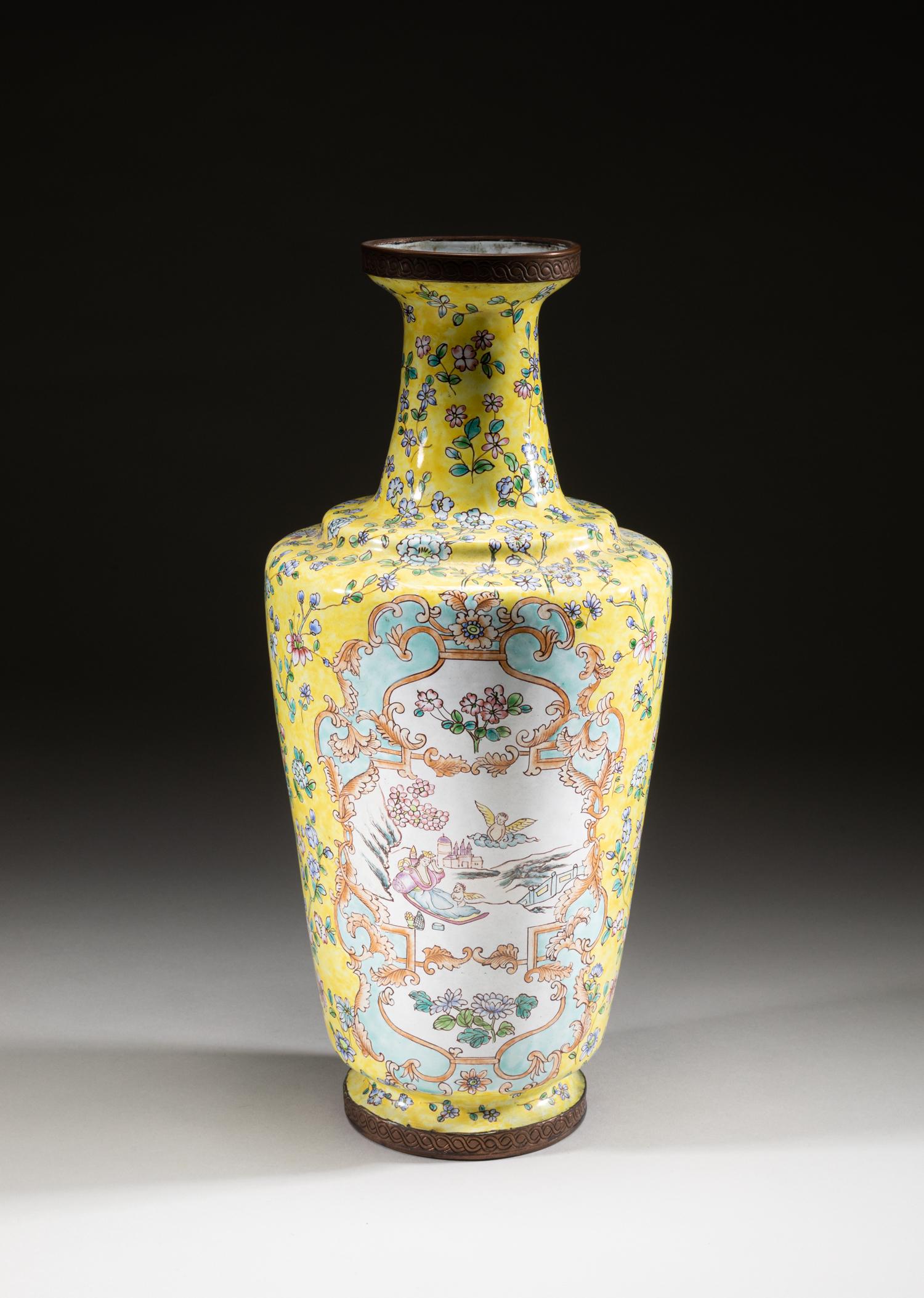 Chinese Enameled on Copper Cabinet Vase (1 of 11)