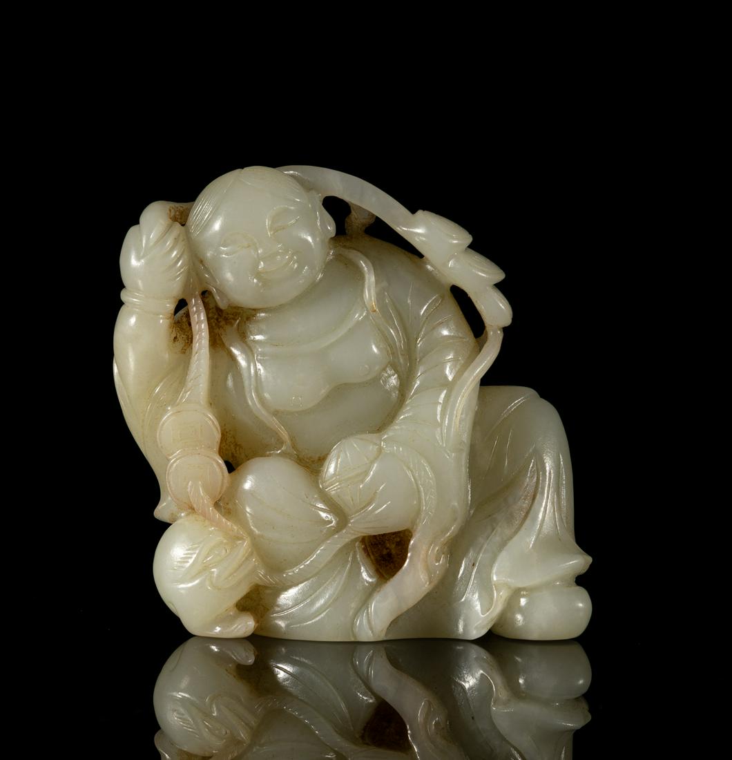 Large Chinese White Jade Carving of Liuhai (1 of 11)
