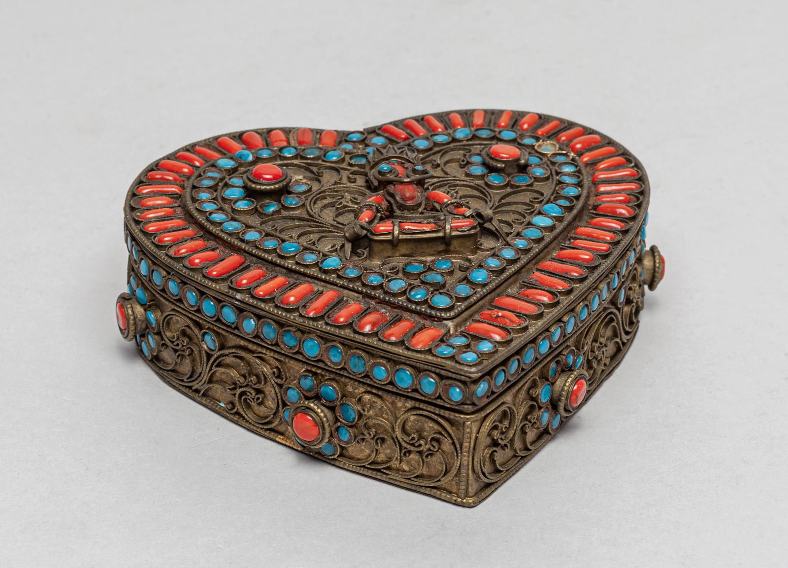 Tibetan Brass & Gem Stone Box (1 of 9)