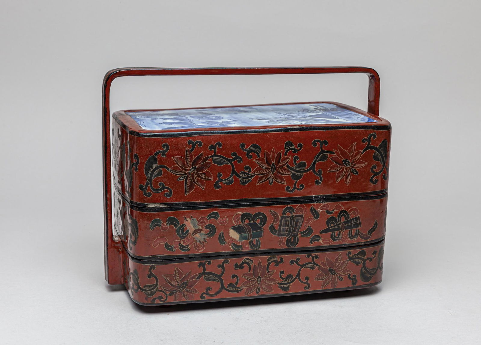 Large Chinese Antique Lacquer & Porcelain Box (1 of 12)