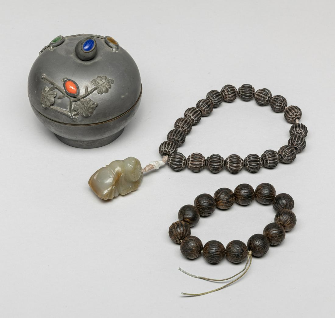 Chinese Agarwood Prayer Beads w/ Pewter Box (1 of 11)