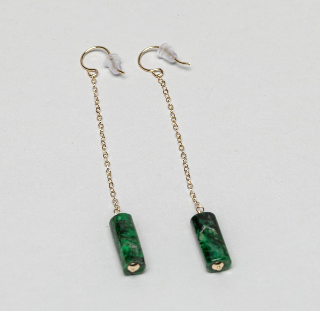 Chinese 14k Y/G Jade Jadeite Stone Earrings (1 of 11)