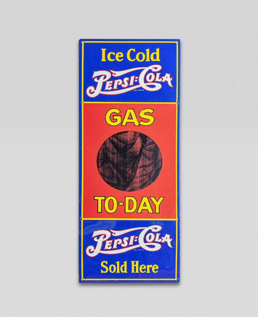 Collectible Pepsi Cola & Gas Metal Sign: Vintage style PEPSI COLA and GAS TO-DAY metal sign. 26inch H, 10inch W.