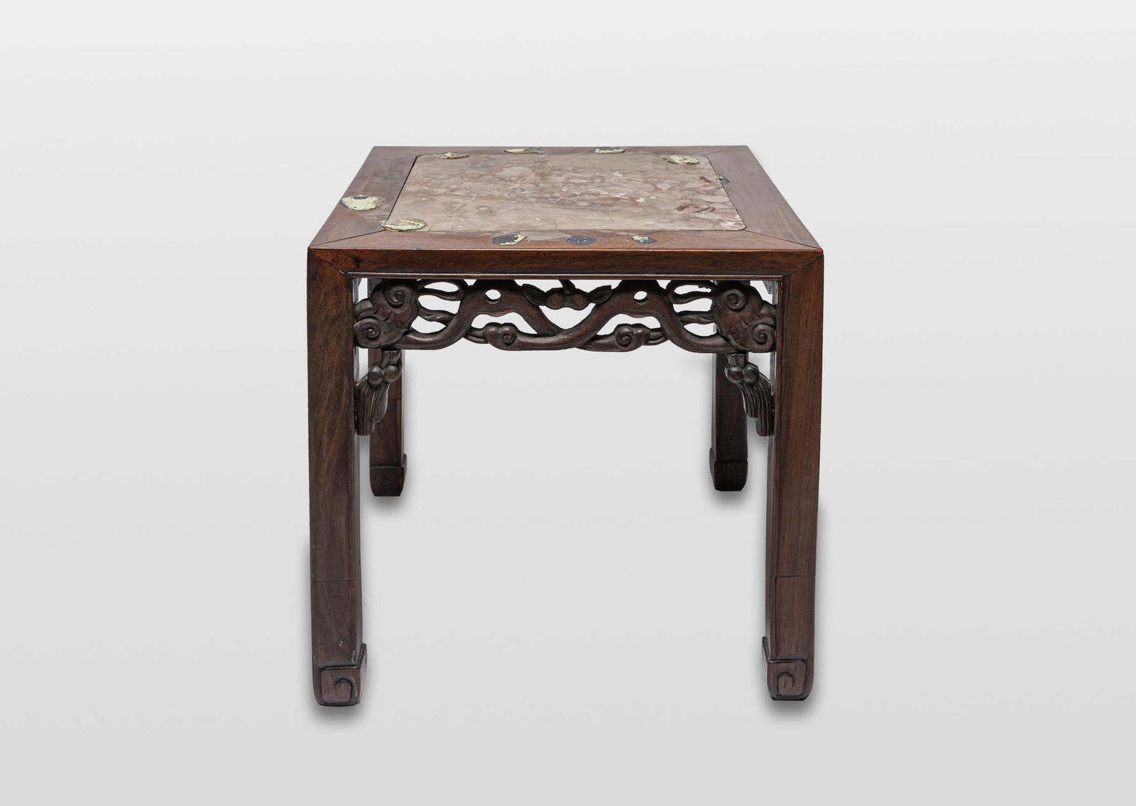 Antique Chinese Wood Short Table w/ Marble (1 of 10)