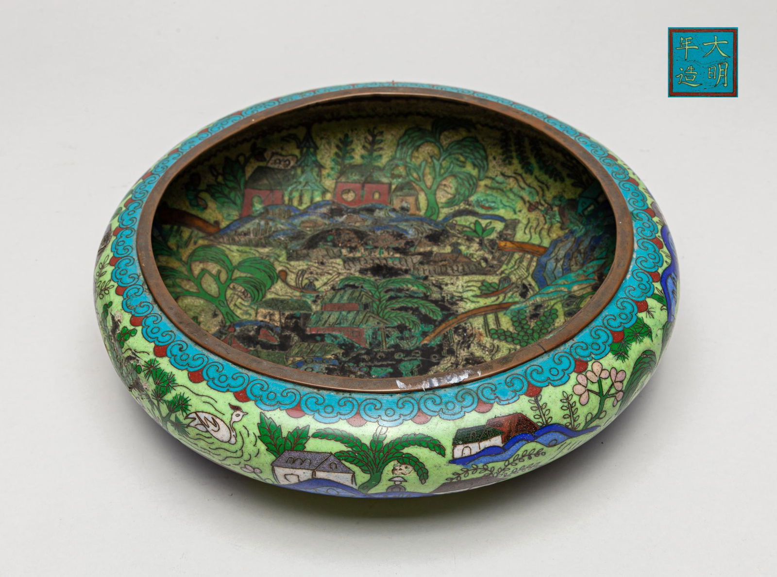 Large Chinese Cloisonne Brush Washer (1 of 10)