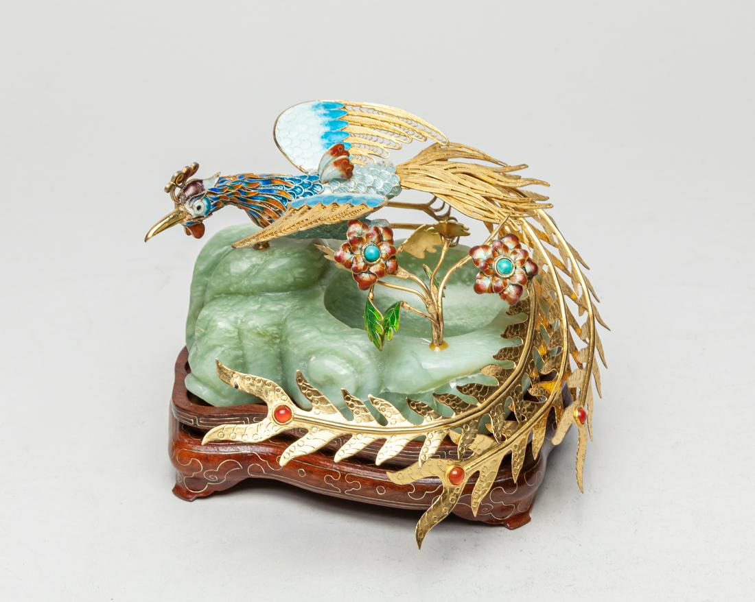 Chinese Jade, Gold on Sterling Table Sculpture (1 of 12)