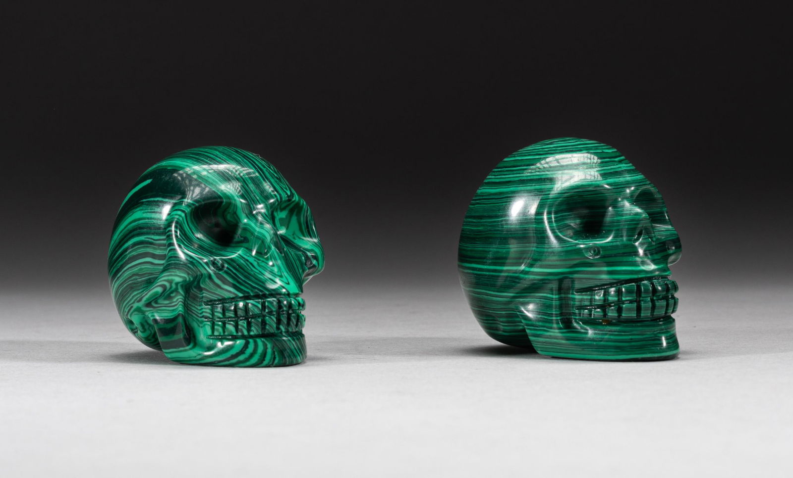 Pair Vintage Malachite Skull Table Sculpture (1 of 12)
