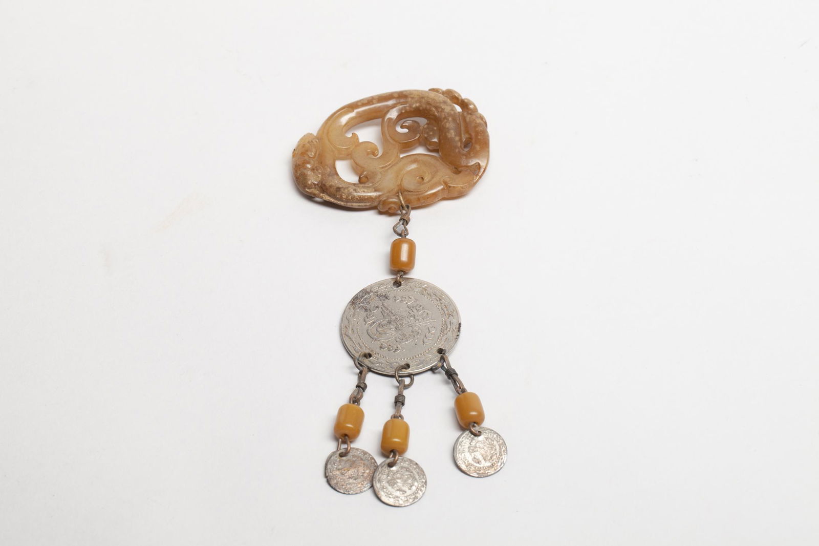 Rare Chinese Jade/ Stone Pendant w/ Tibetan Coin (1 of 9)