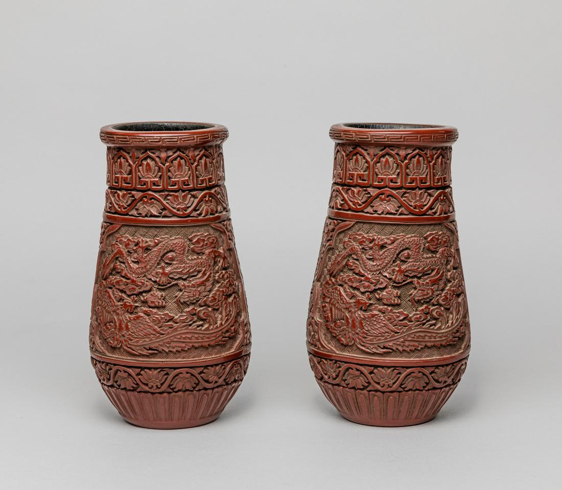 Pair Collectible Chinese Cinnabar Vases (1 of 12)
