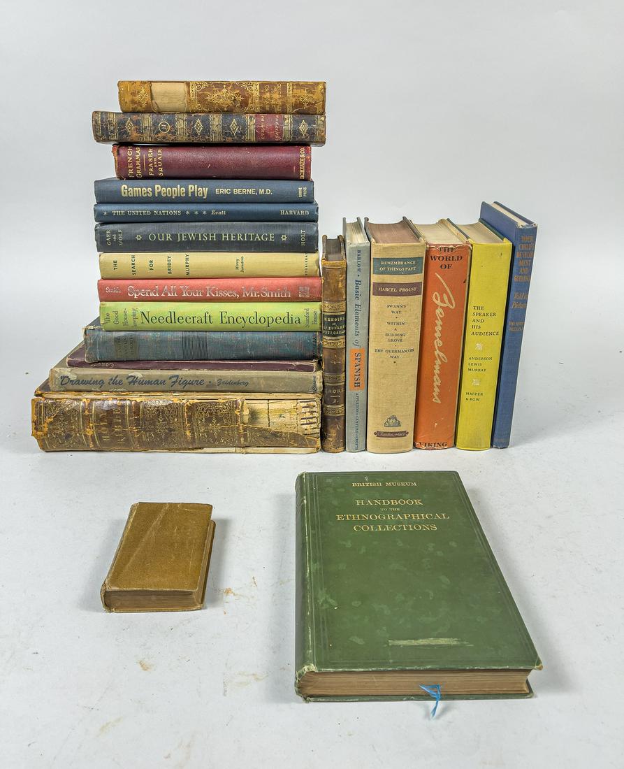 Group Antique/Vintage Books: A large lot of 21 antique books about history, art and language learning. Size varies.