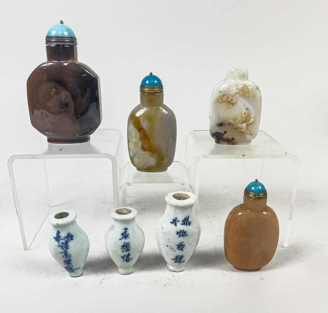 Collectible Chinese Agate & Porcelain Snuff Bottle (1 of 11)