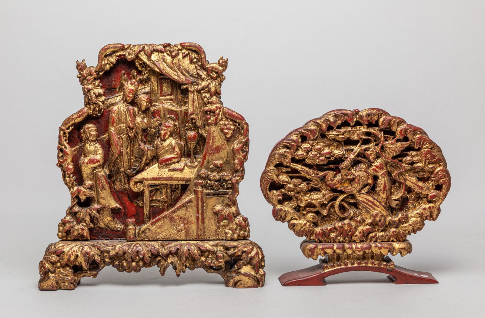 Set Vintage Chinese Gilded Wood Table Screen (1 of 12)