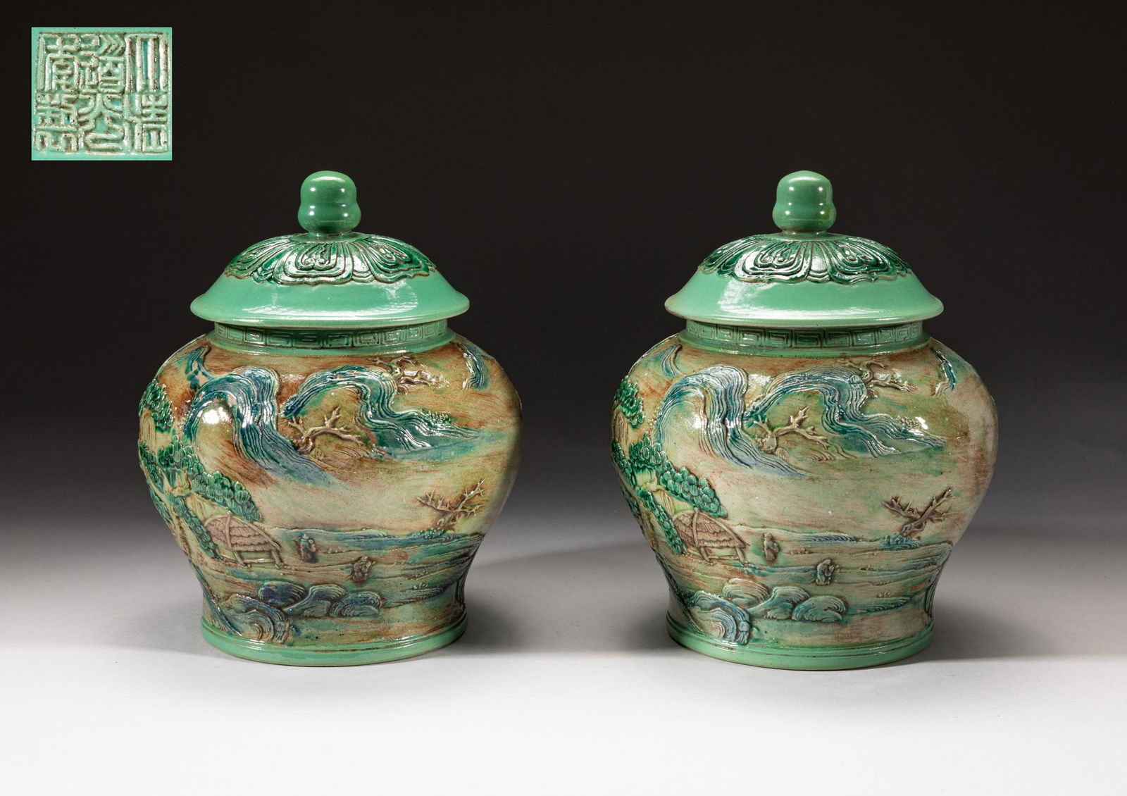 Pair Chinese Carved Porcelain Covered Jar (1 of 16)