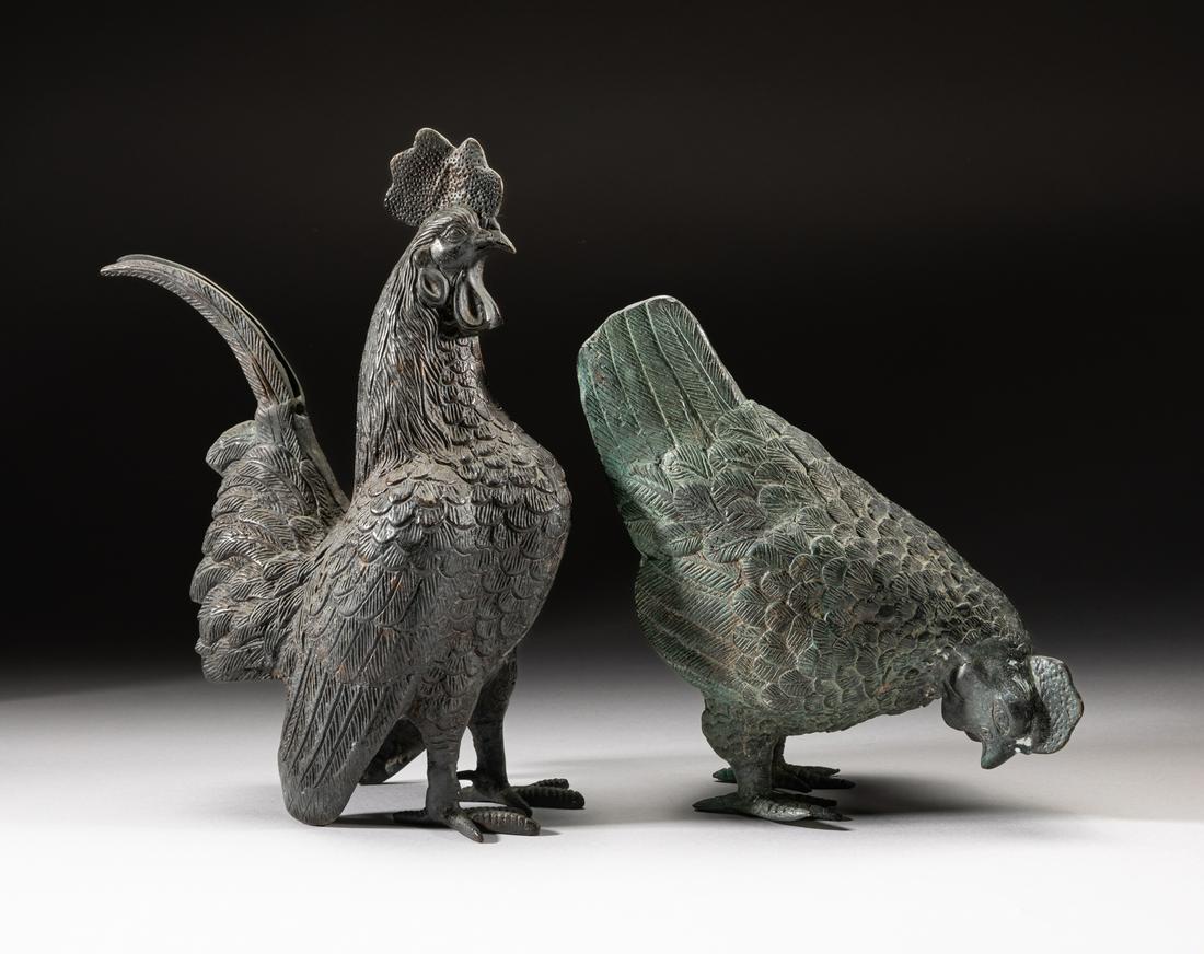 Two Painted Bronze Rooster Sculpture (1 of 14)