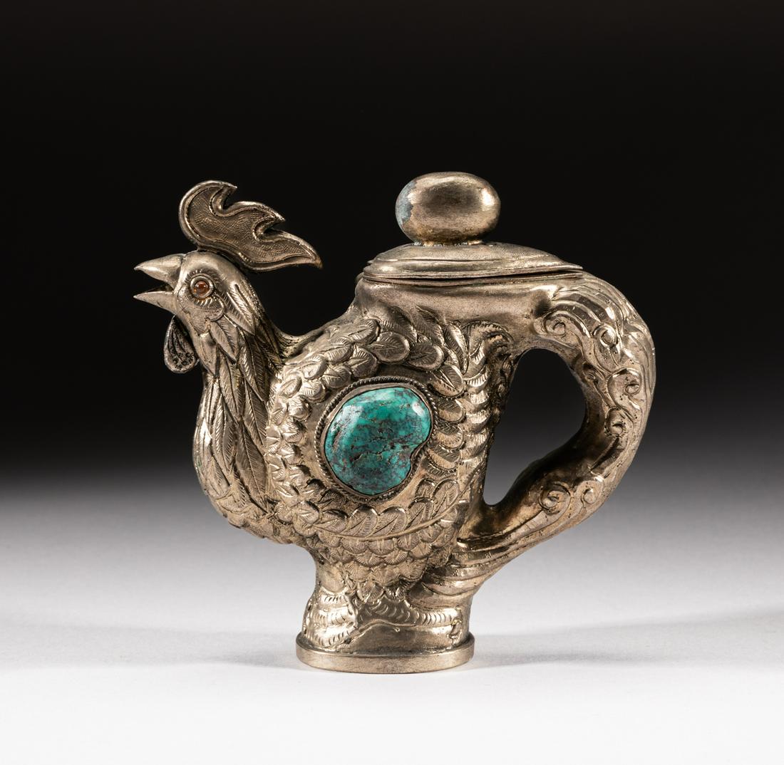 Korean Silver Color Inlaid Turquoise Pot (1 of 14)