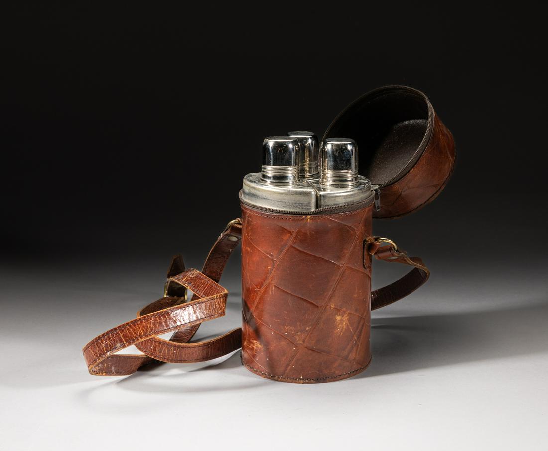 Italy Leather & Silver Plated Glass Bottle (1 of 9)