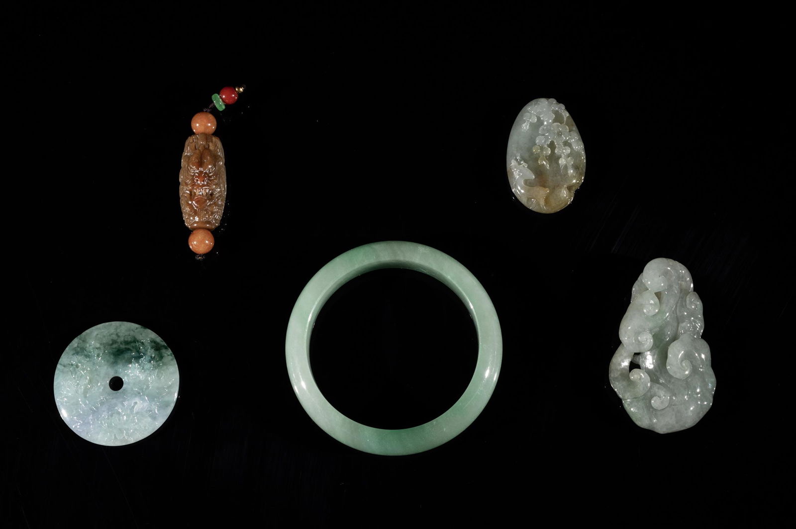 Chinese Export Jade Jadeite Toggles & Bangle (1 of 13)