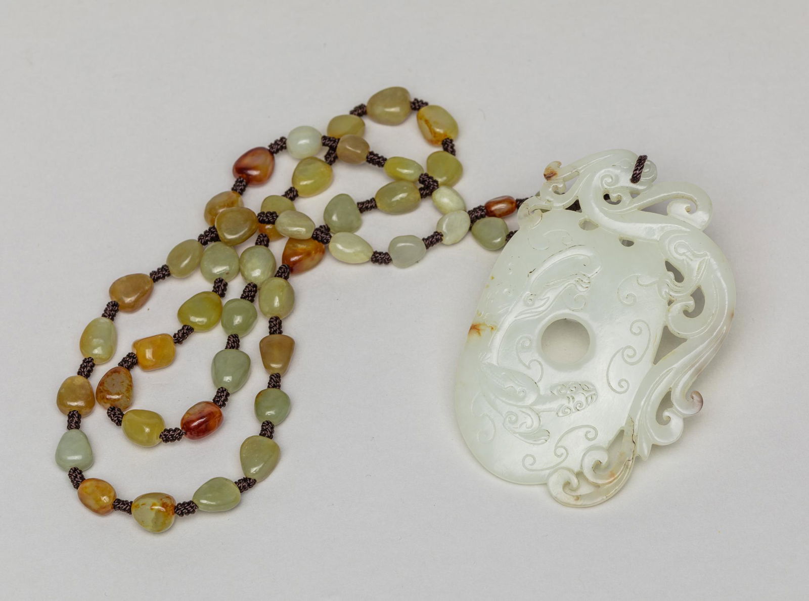 Rare Chinese White Jade Carving w/ Pebble Necklace (1 of 13)